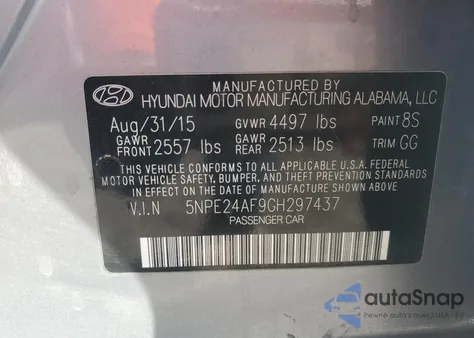 2016 Hyundai Sonata Se from USA, damaged, VIN 5NPE24AF9GH297437